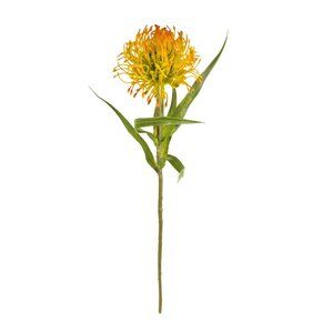 Artificial Yellow Orange Pincushion Protea Stem | Faux Leucospermum Flower | Tro